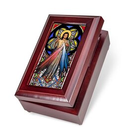 Hirten Divine Mercy Wooden Music Box with Stained Glass Lid