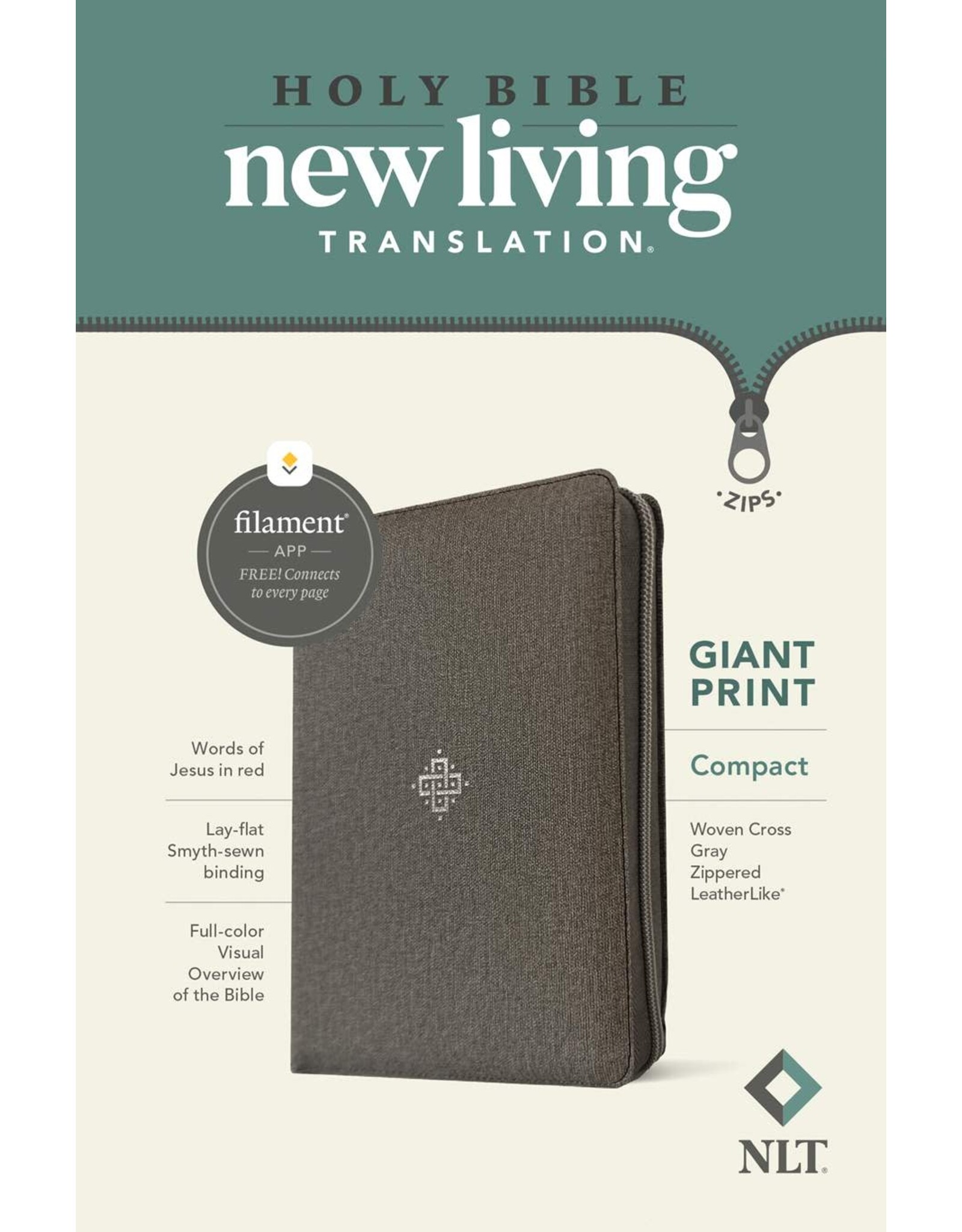 NLT Compact Giant Print Zipper Bible  Leather Like Gray