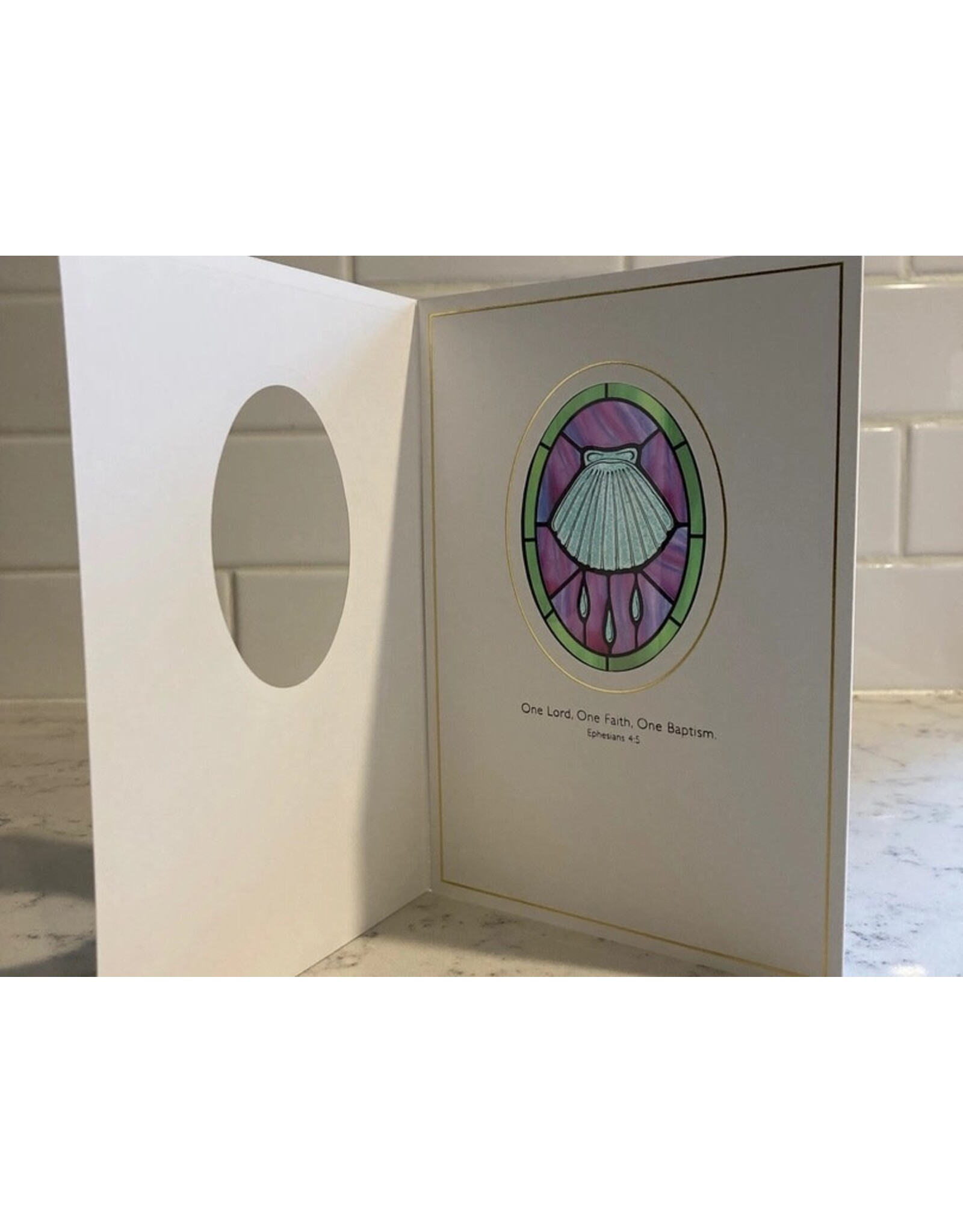 Bright Greetings Baptism shell suncatcher greeting card with scripture