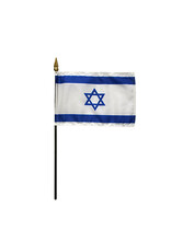 Annin Israel Flag - 4 in. X 6 in.  Mounted on a 10 in. Black Staff with Gold Spear tip - Single