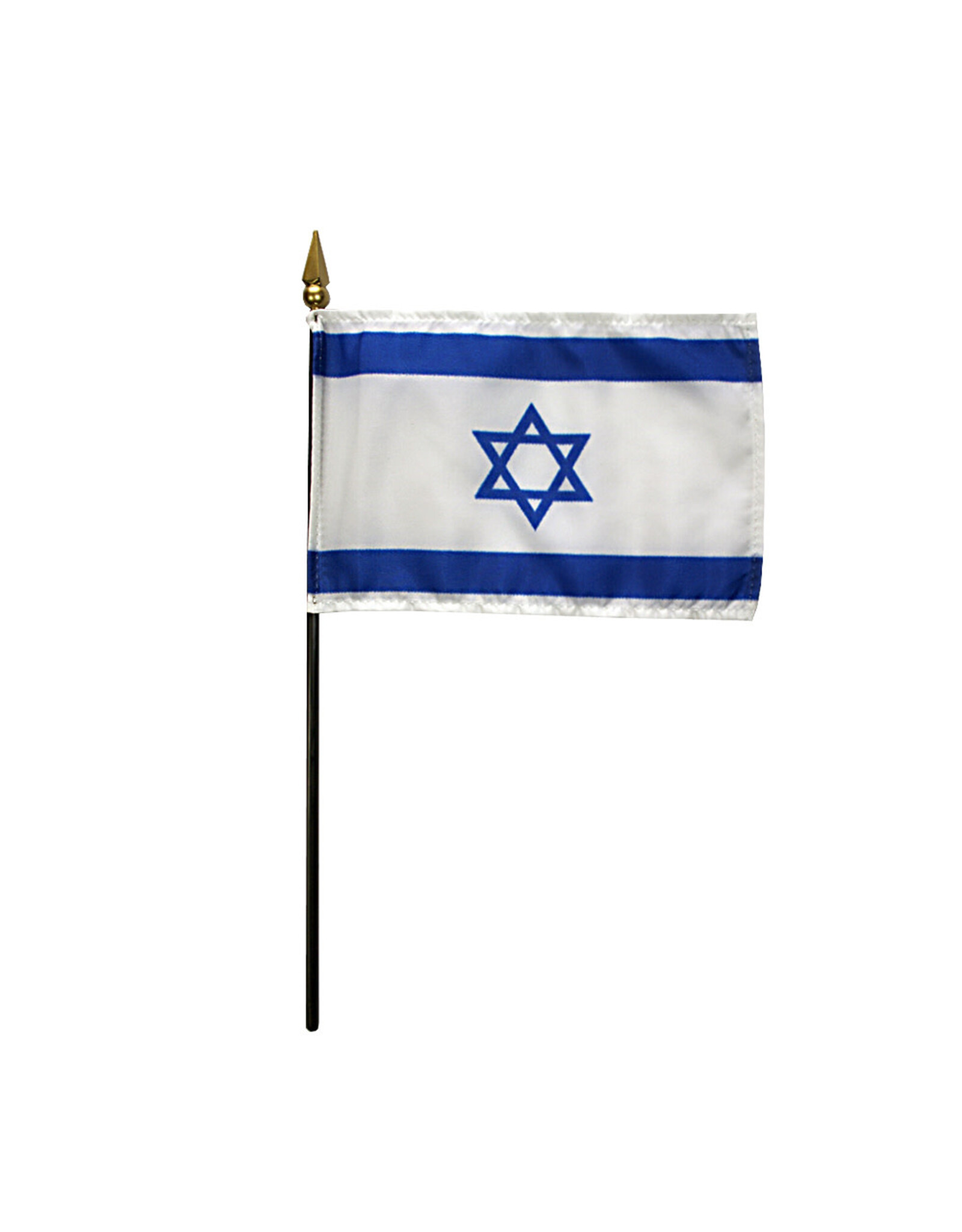 Annin Israel Flag - 4 in. X 6 in.  Mounted on a 10 in. Black Staff with Gold Spear tip - Single