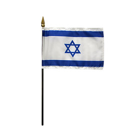 Annin Israel Flag - 4 in. X 6 in.  Mounted on a 10 in. Black Staff with Gold Spear tip - Single