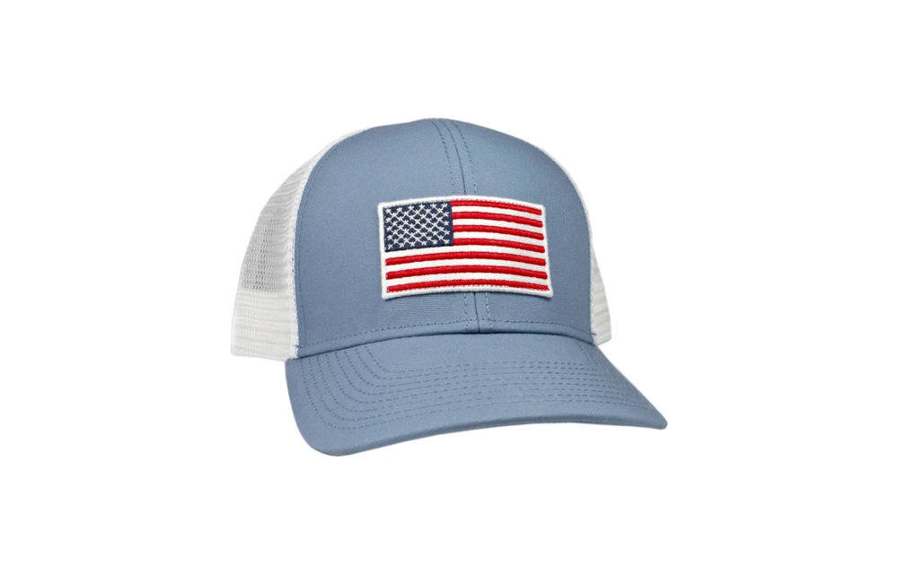 American Flag Mesh Back Trucker Hat-Lake Blue