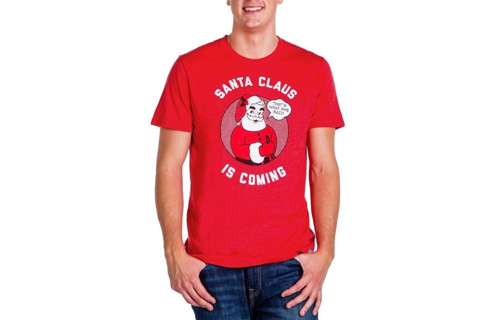 Santa Claus Is Coming Tee Christmas Short Sleeve T Shirt - Red