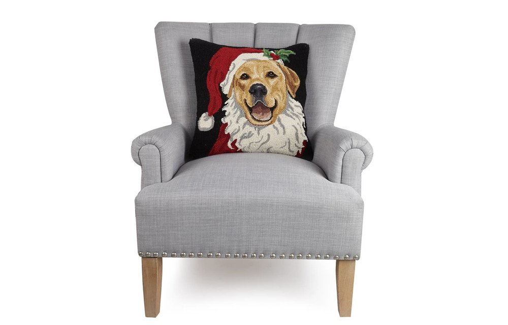 Holiday Santa Retriever Dog Hook Christmas Pillow