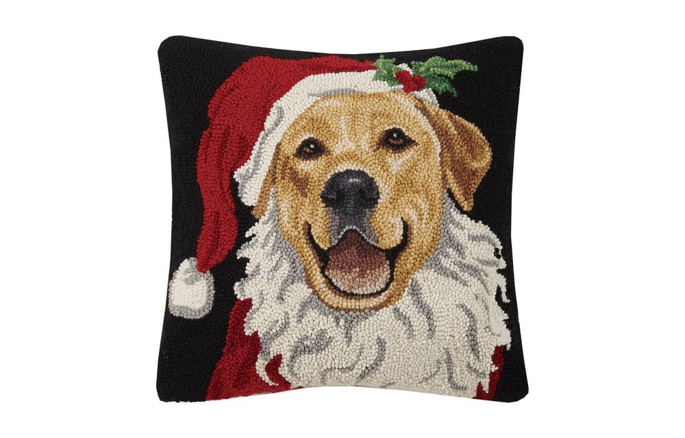 Holiday Santa Retriever Dog Hook Christmas Pillow