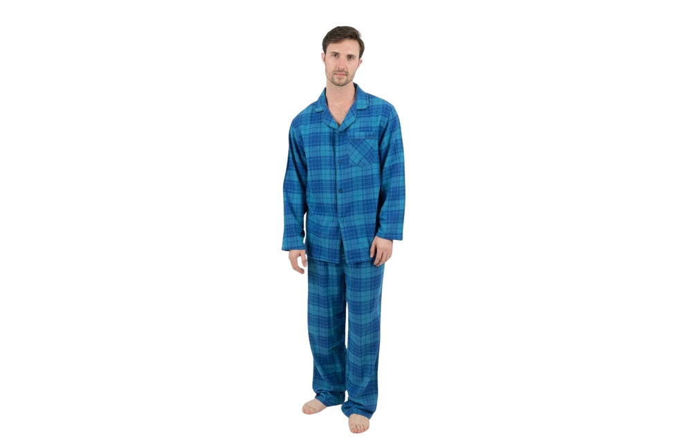 Mens Flannel Plaid Print Pajamas - Blue/Navy