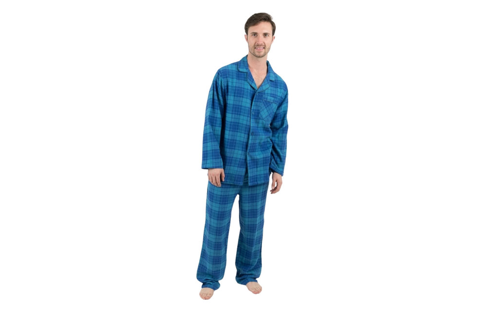 Mens Flannel Plaid Print Pajamas - Blue/Navy