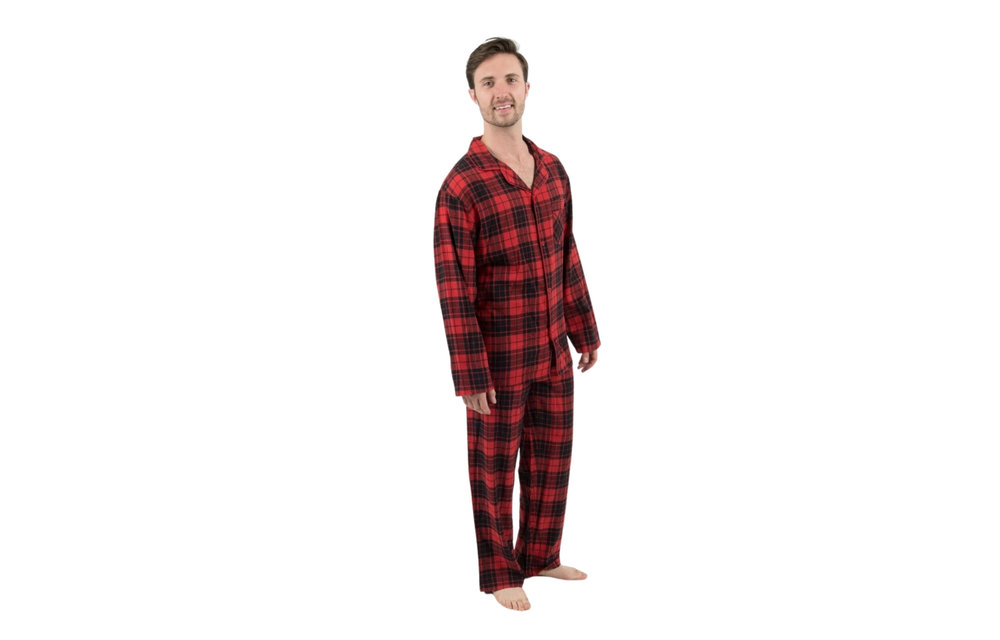 Mens Flannel Plaid Print Pajamas - Red/Black