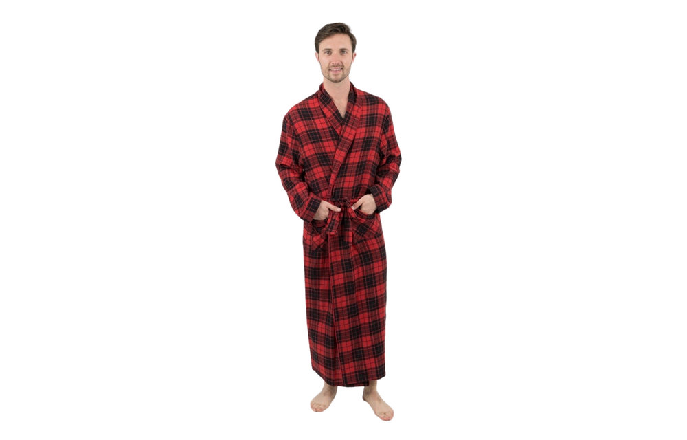 Mens Plaid Print Flannel Robe - Red/Black