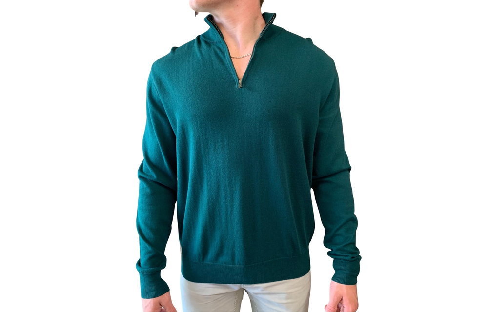 Cotton Cashmere Quarter Zip Pullover - Green