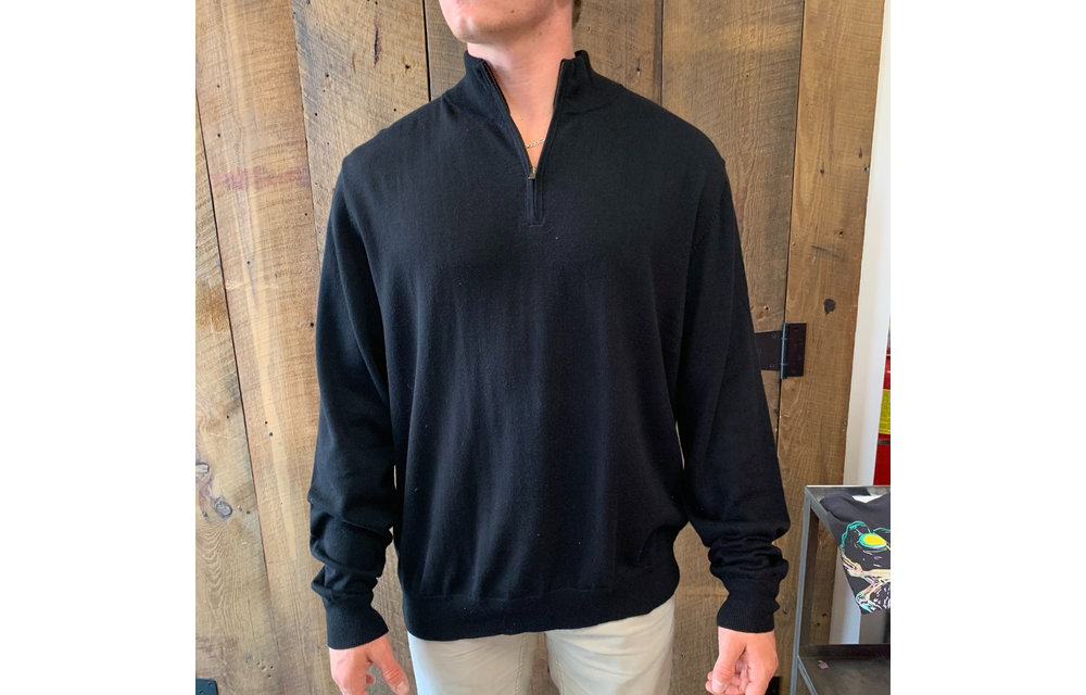 Cotton Cashmere Quarter Zip Pullover - Black