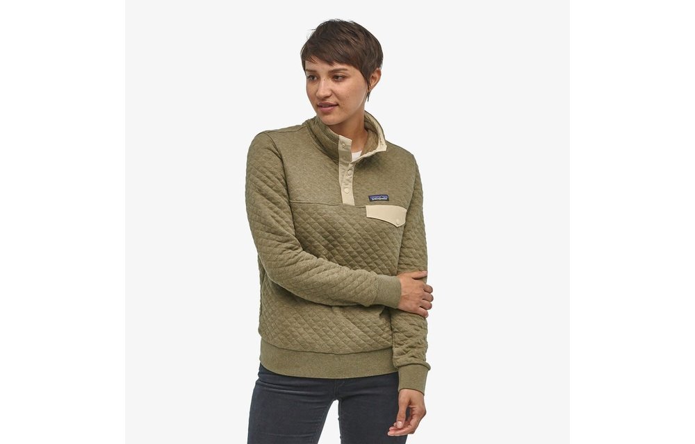 Womens Organic Cotton Quilt Snap-T Pullover - Sage Khaki