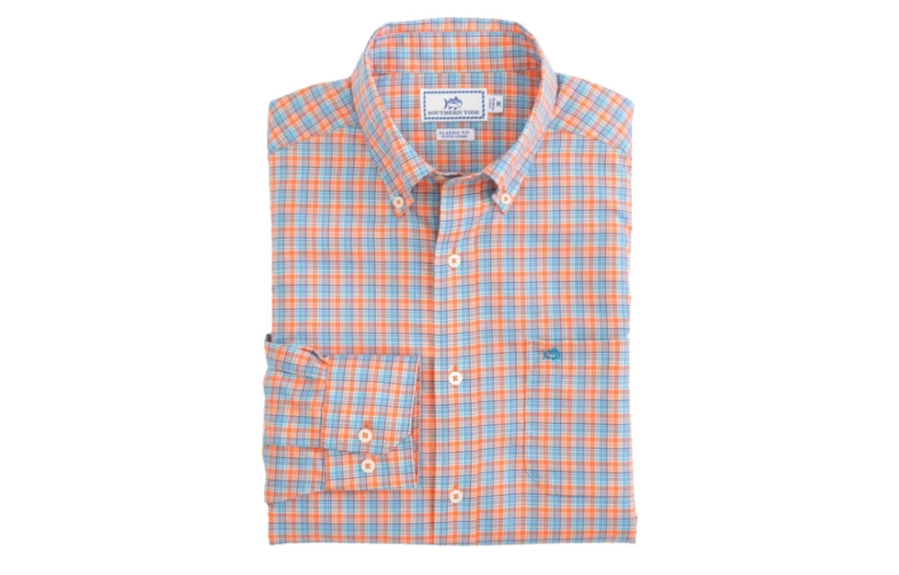 Skipjack Mini Check Long Sleeve Button Down-Nautical Orange