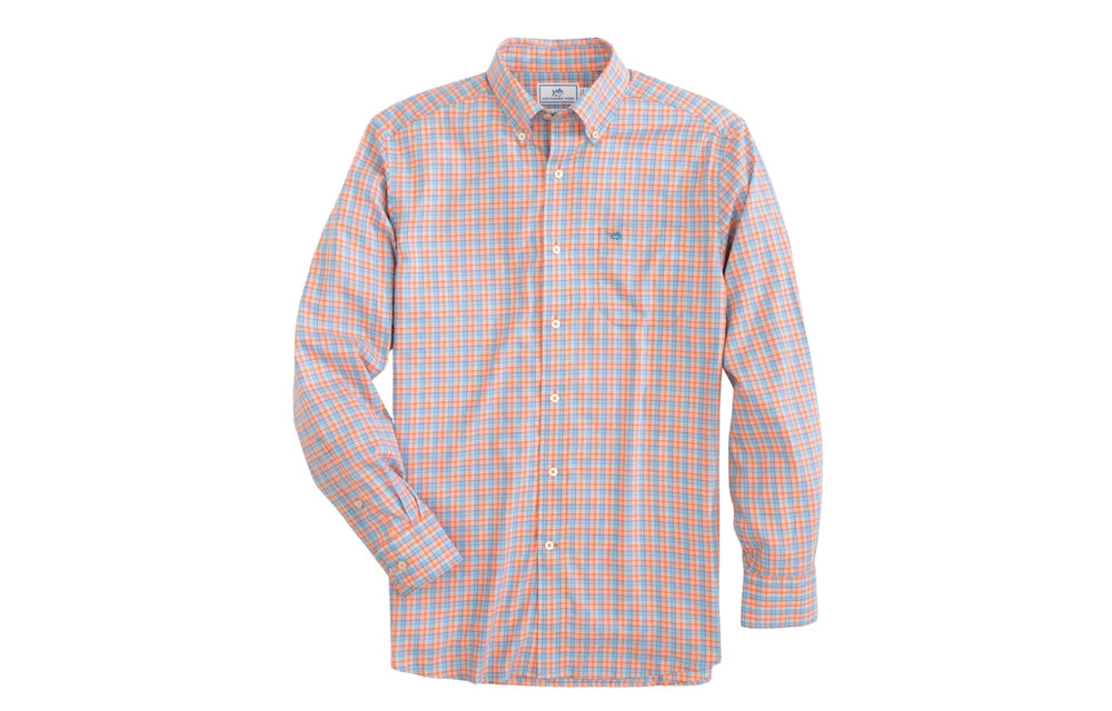 Skipjack Mini Check Long Sleeve Button Down-Nautical Orange