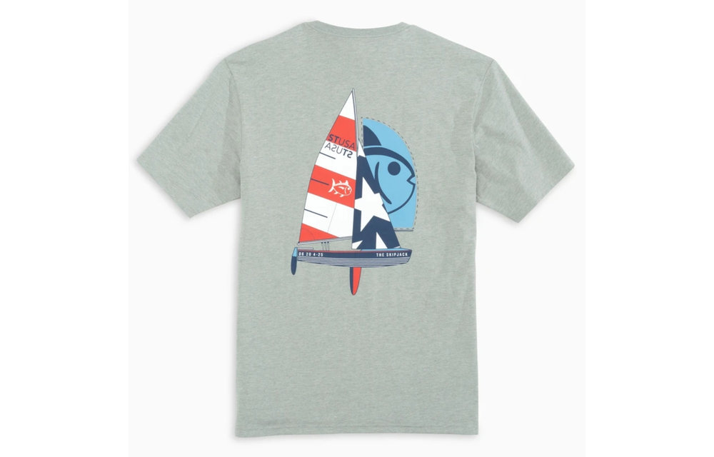STUSA Sailboat Short Sleeve T-Shirt-Heather Grey