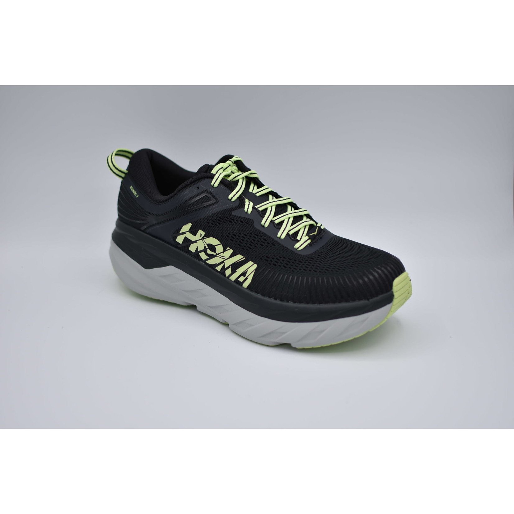  HOKA ONE ONE Bondi 7 Mens Shoes Size 12, Color: Black/Atlantis