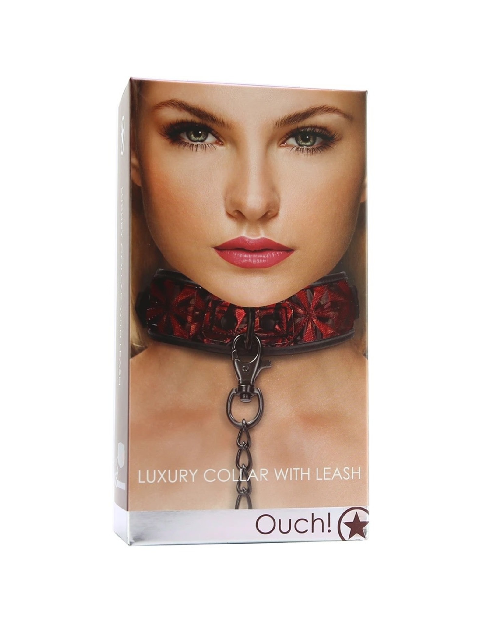 Ouch! Luxury Collar with Leash in Burgundy
