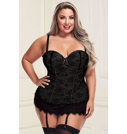 Baci Black Lace Overlay Bustier & G-String in 1X/2X