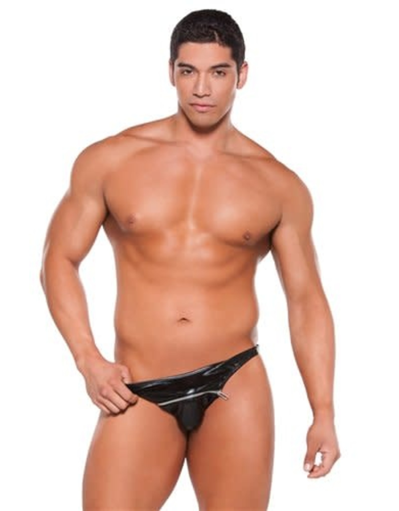 Allure Lingerie Zeus by Allure Leather - Wet Look Zipper Thong - OS - Black