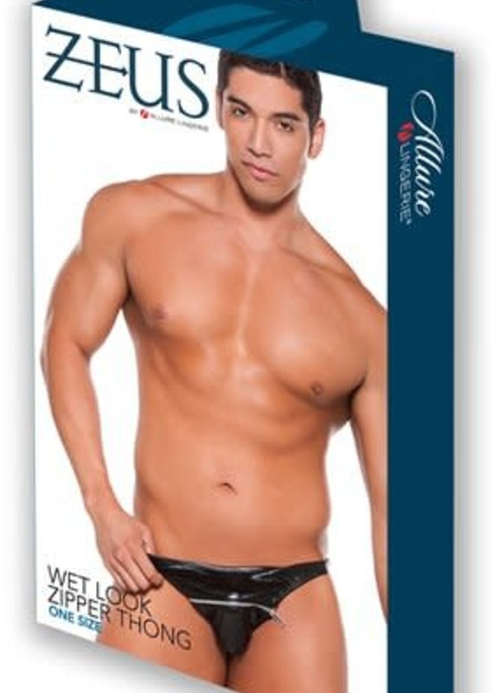 Allure Lingerie Zeus by Allure Leather - Wet Look Zipper Thong - OS - Black