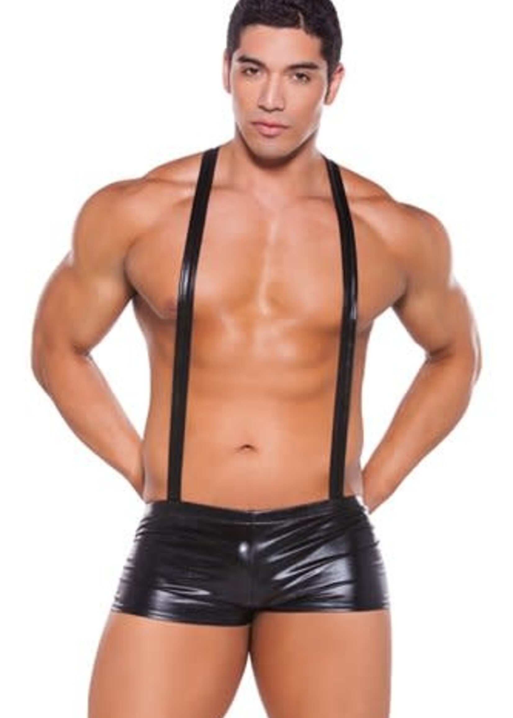 Allure Lingerie Zeus by Allure Leather - Wet Look Suspender Shorts - OS - Black