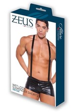 Allure Lingerie Zeus by Allure Leather - Wet Look Suspender Shorts - OS - Black