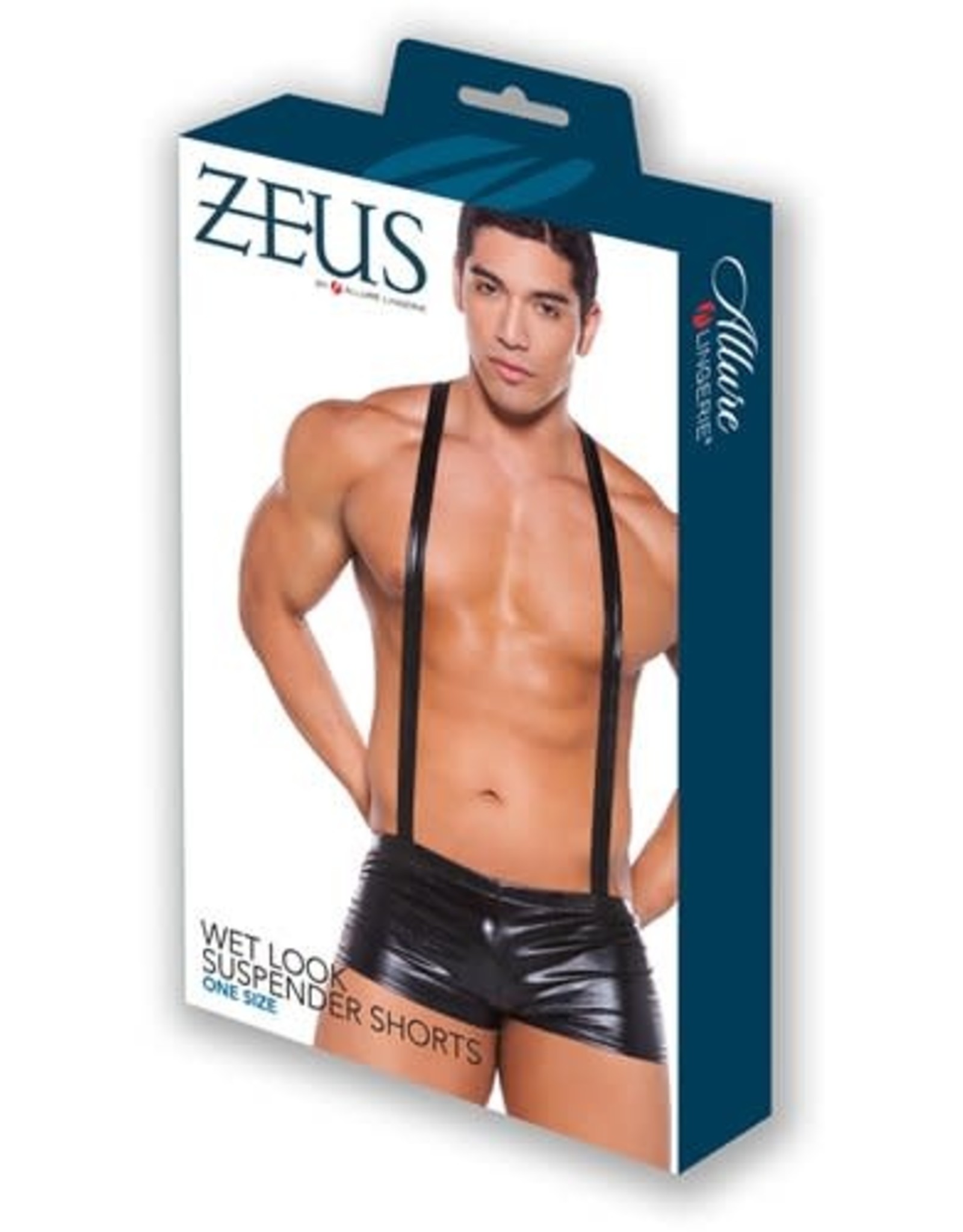 Allure Lingerie Zeus by Allure Leather - Wet Look Suspender Shorts - OS - Black