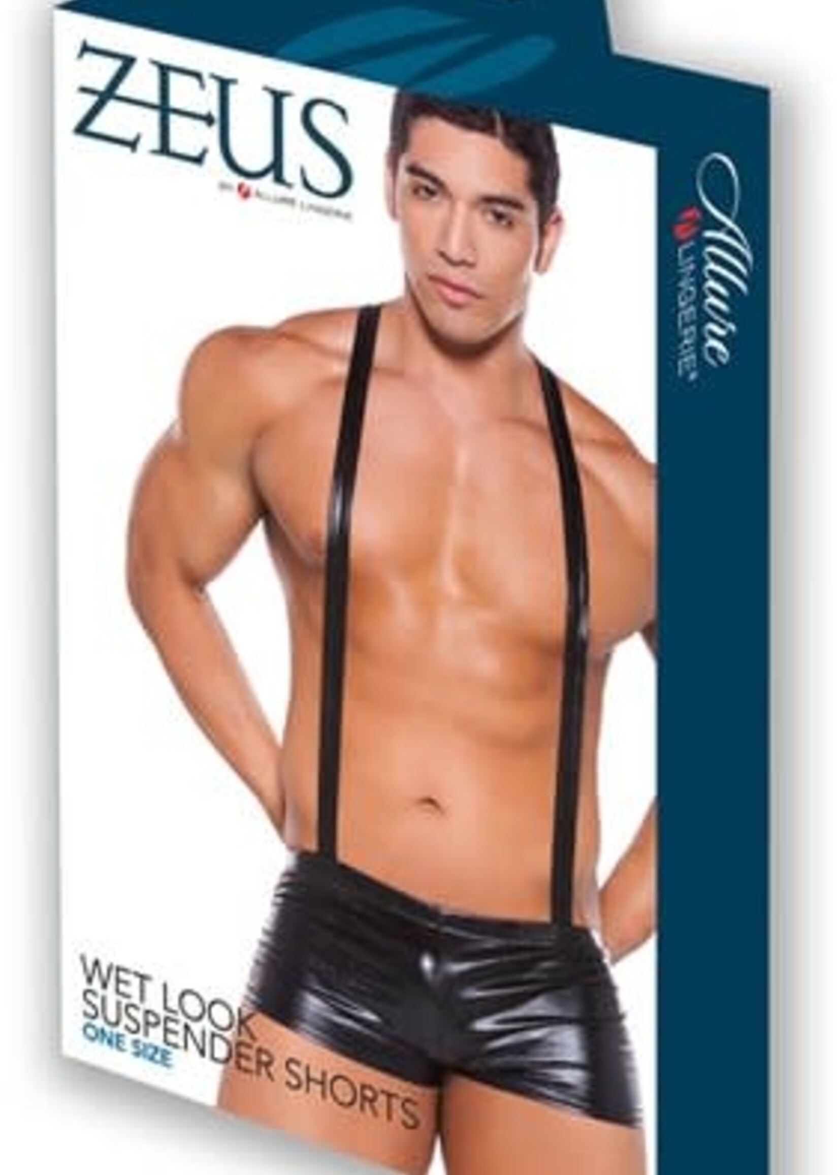 Allure Lingerie Zeus by Allure Leather - Wet Look Suspender Shorts - OS - Black