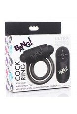 XR Brands Bang! Rechargeable Silicone Cock Ring and Bullet with Remote Control - Black