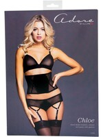 Allure Lingerie Adore by Allure - Chloe - Sheer Desire Bralette & Panty with Garters - Small  - Black