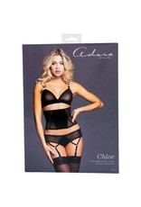 Allure Lingerie Adore by Allure - Chloe - Sheer Desire Bralette & Panty with Garters - Small  - Black