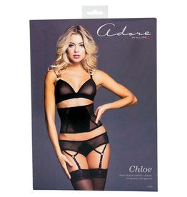 Allure Lingerie Adore by Allure - Chloe - Sheer Desire Bralette & Panty with Garters - Small  - Black