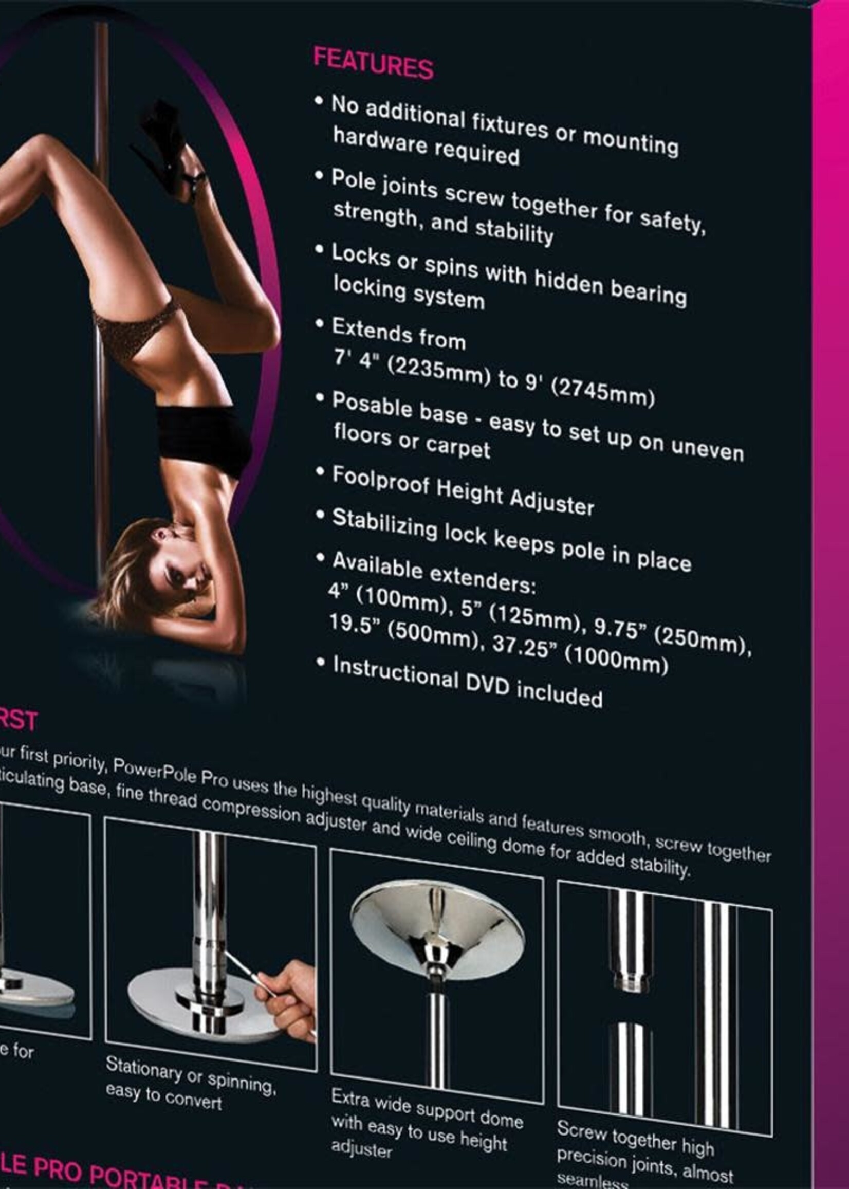 Power Pro - Professional Portable Dance and Exercise Pole Spinning