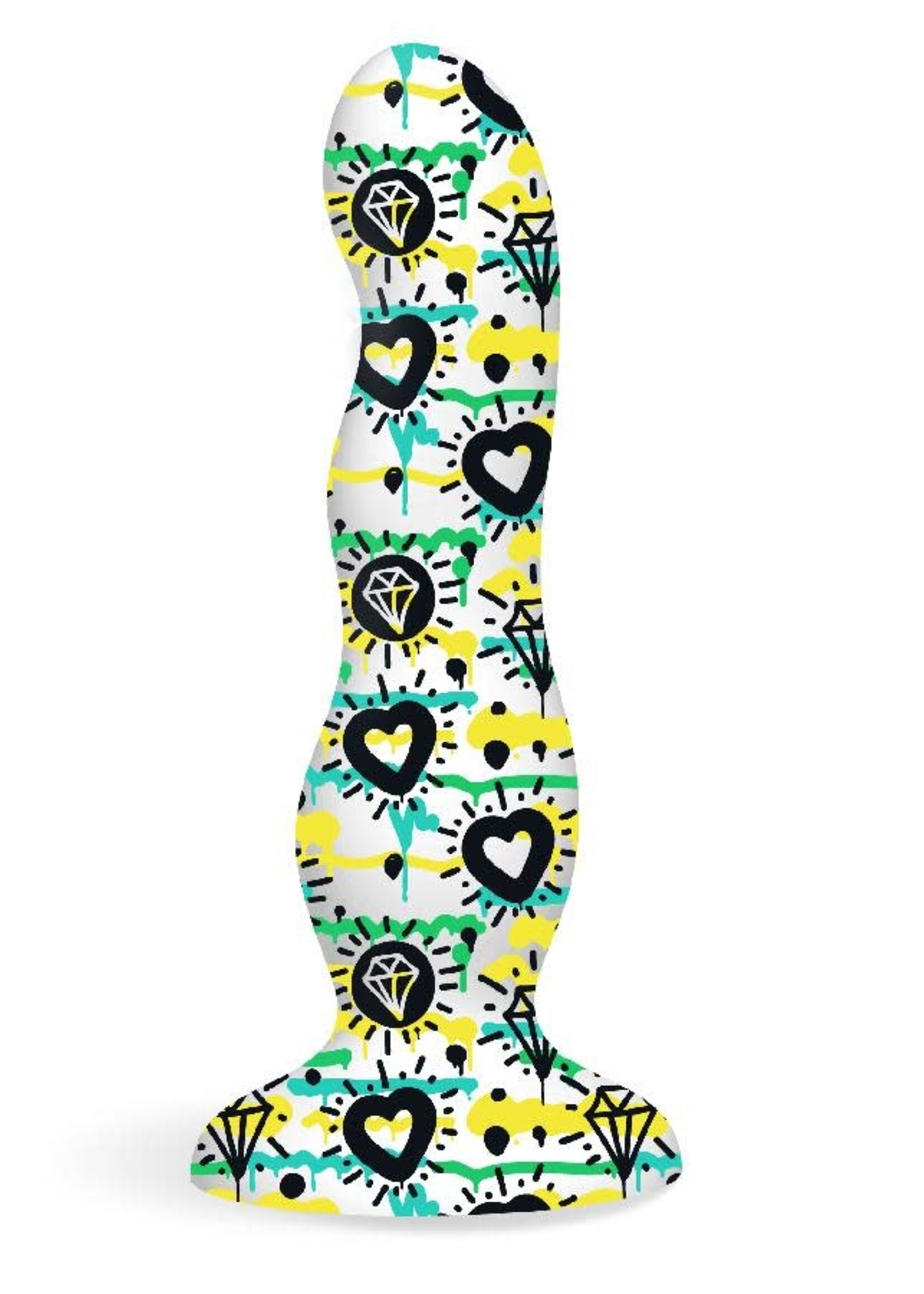 Icon Brands Collage - Diamonds and Hearts - Curvy Silicone Dildo