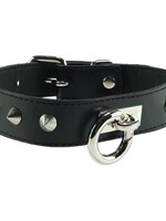 Rouge - Studded Leather O-Ring Collar in Black