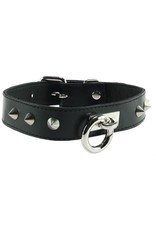 Rouge - Studded Leather O-Ring Collar in Black