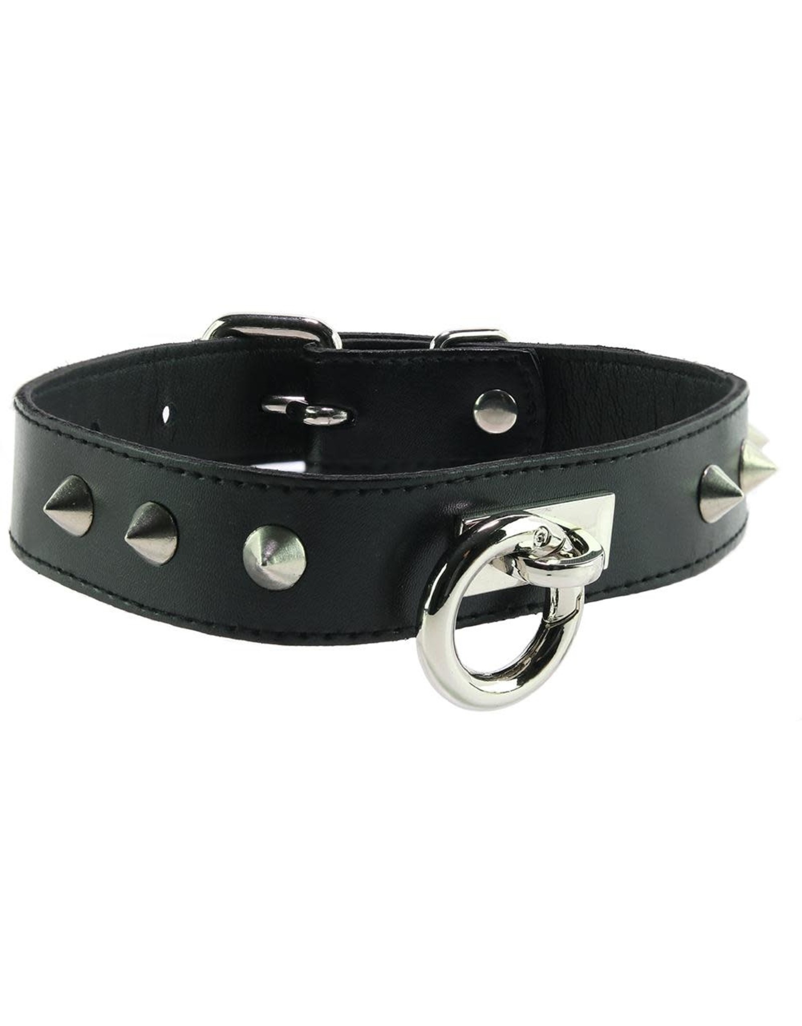 Rouge - Studded Leather O-Ring Collar in Black