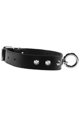 Rouge - Studded Leather O-Ring Collar in Black