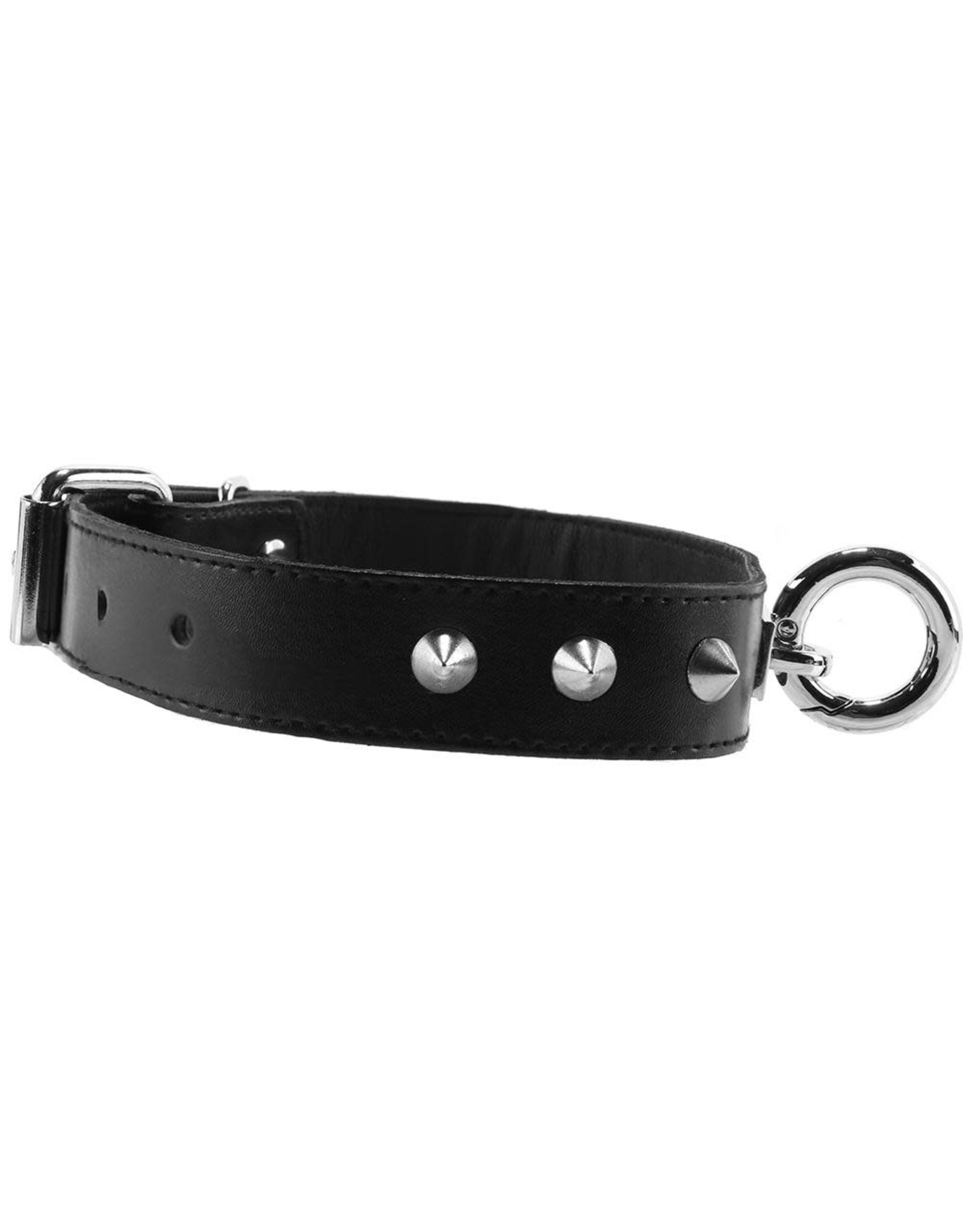 Rouge - Studded Leather O-Ring Collar in Black