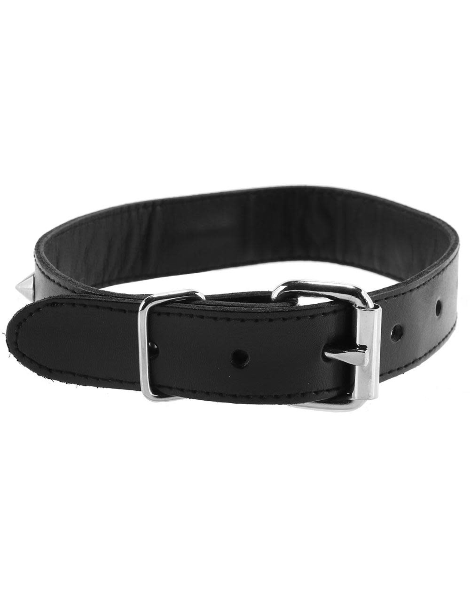 Rouge - Studded Leather O-Ring Collar in Black