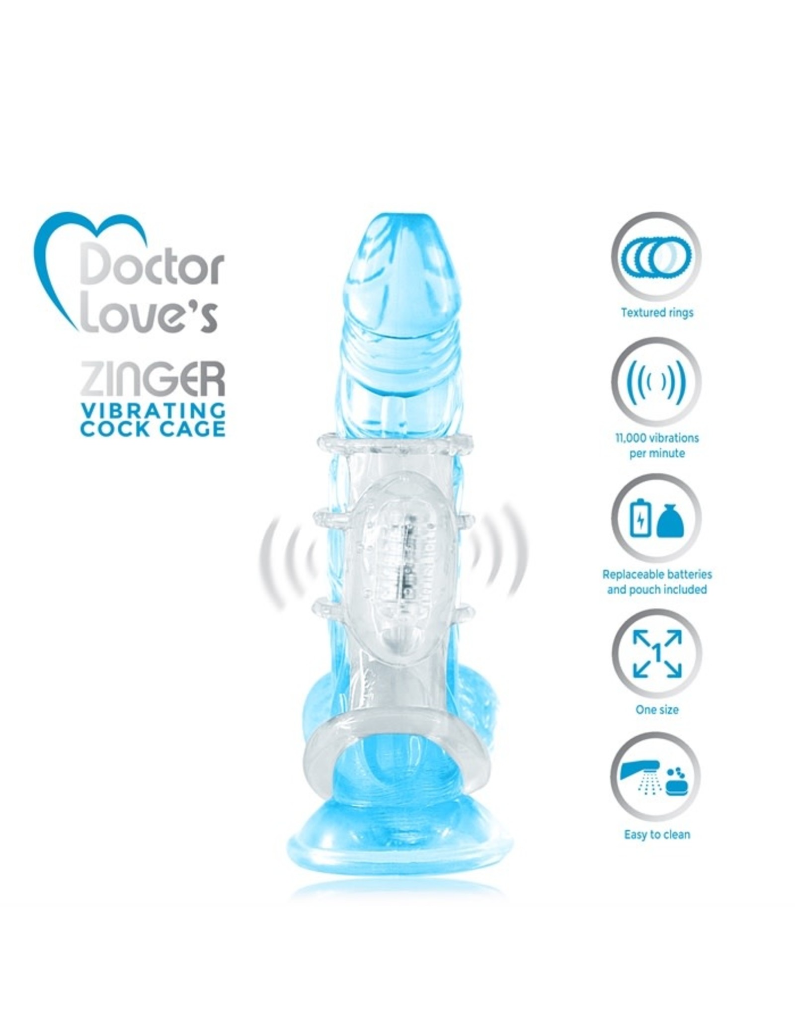 DeeVa Toys Doctor Love's Zinger Vibrating Cock Cage Clear