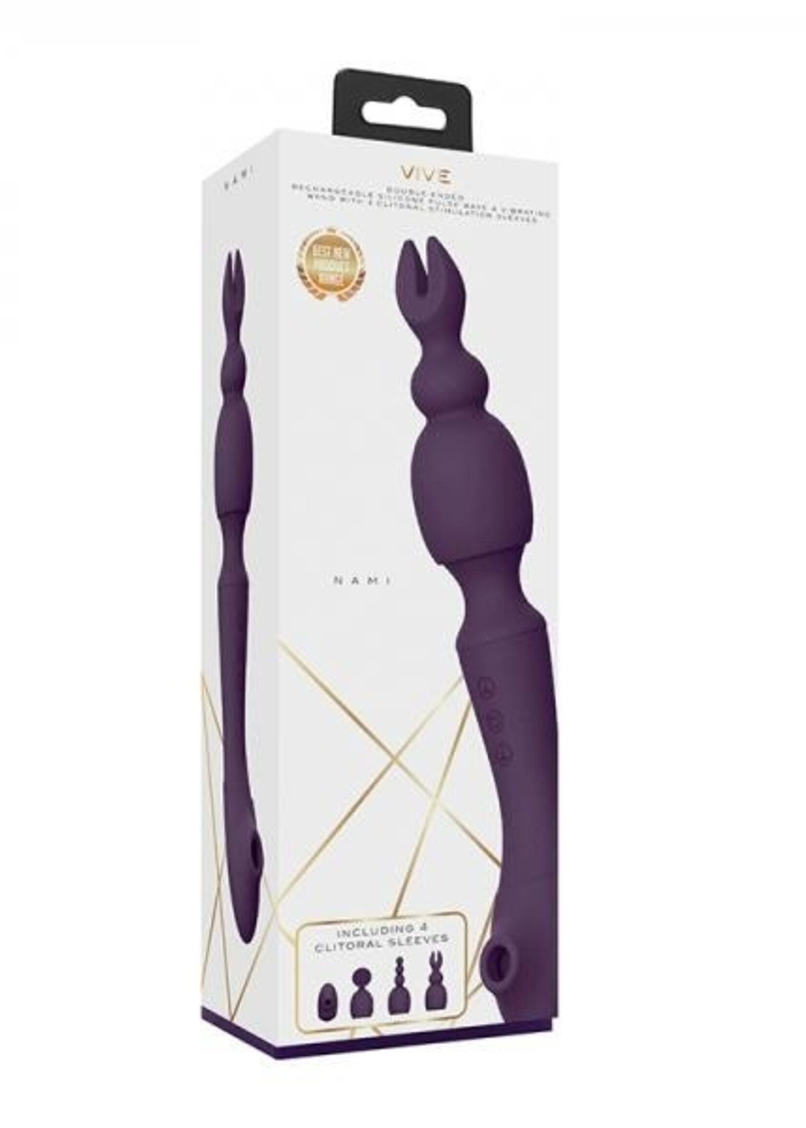 Shots Vive - Nami Double Ended Rechargeable Silicone Pulse Wave & Vibrating Wand with 4 Attachments