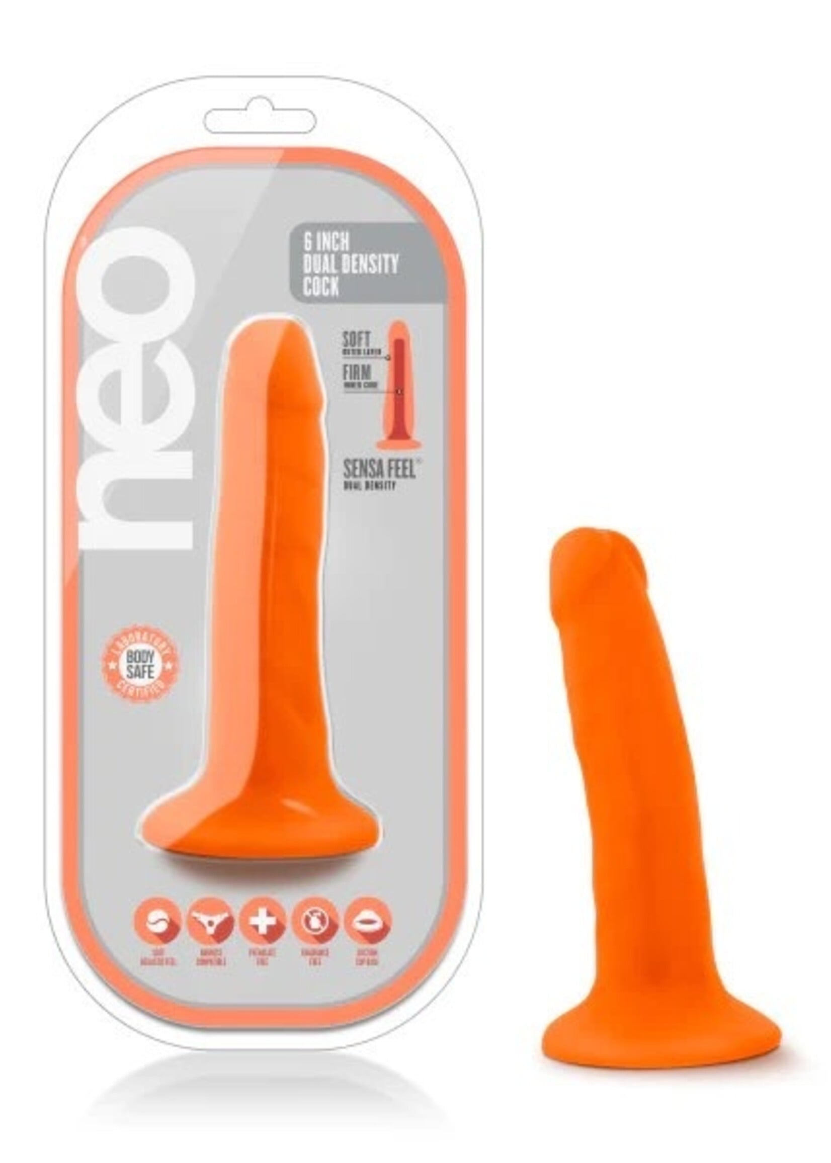 Blush Novelties Blush - Neo 6" Dual Density Cock - Neon Orange