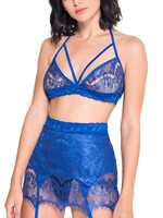 Music Legs - 2 PC Halter Bra Garter Skirt -Blue