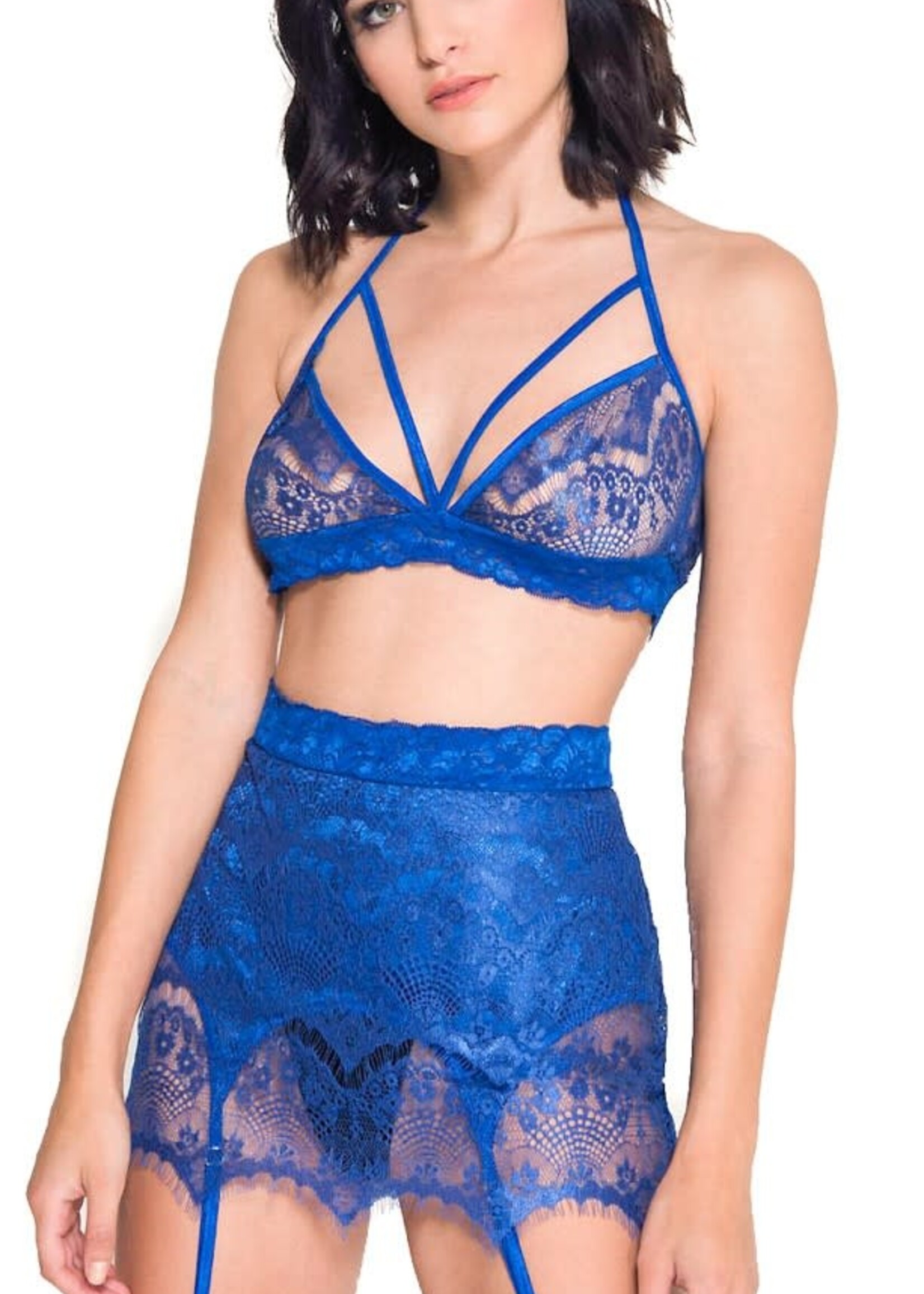 Music Legs - 2 PC Halter Bra Garter Skirt -Blue