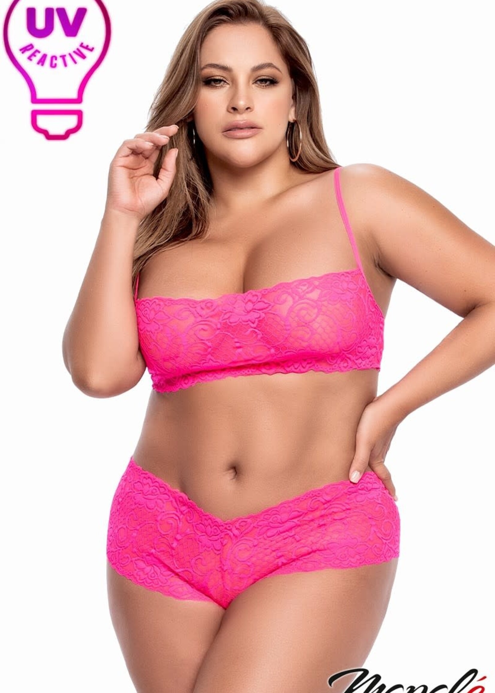 Mapale Mapale - 2pc Lace Set - 1X/2X - Hot Pink