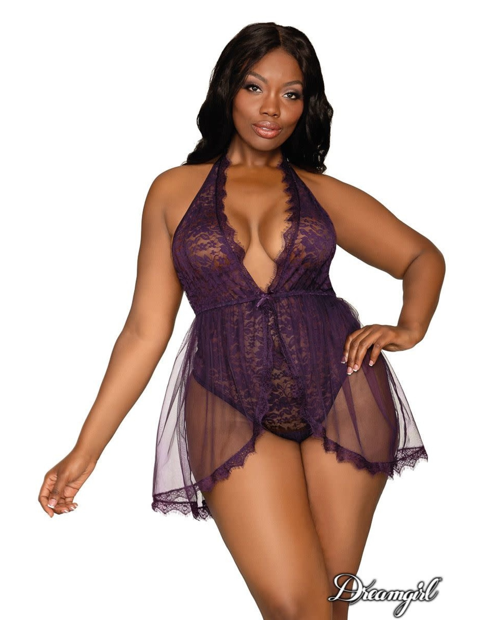 Dreamgirl Dreamgirl - Skirt Teddy with G-String - O/S Queen - Eggplant