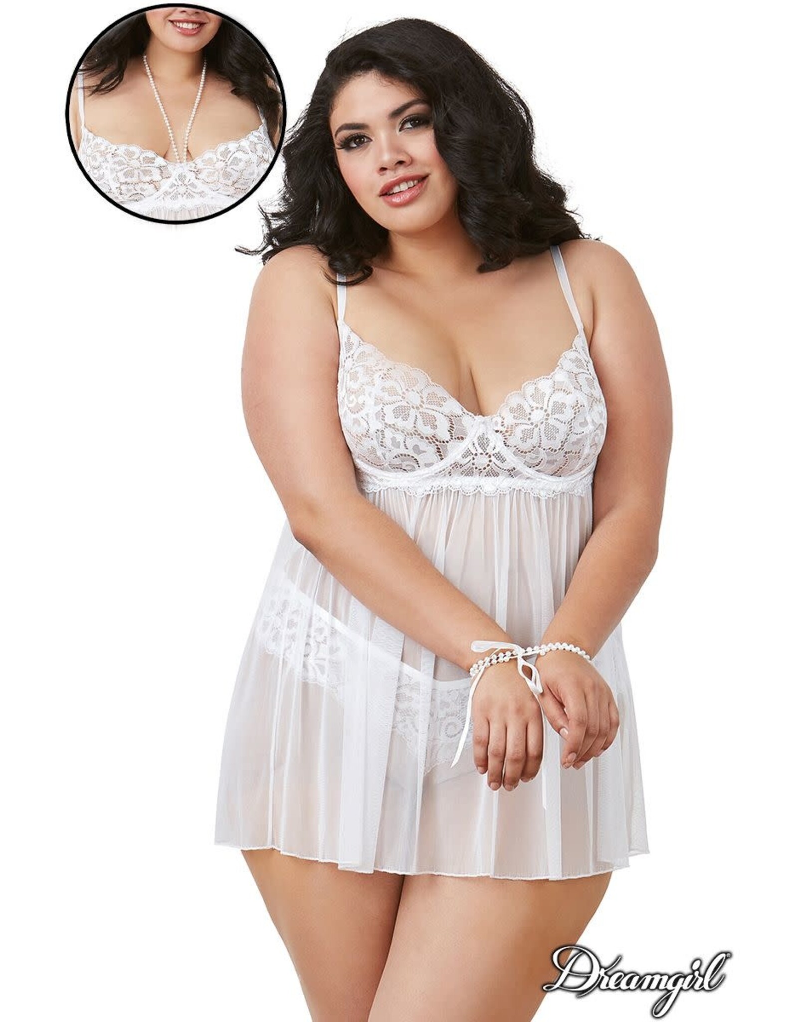 Dreamgirl Dreamgirl - Pearl Babydoll, Restraints & G-String - OS/XL - White