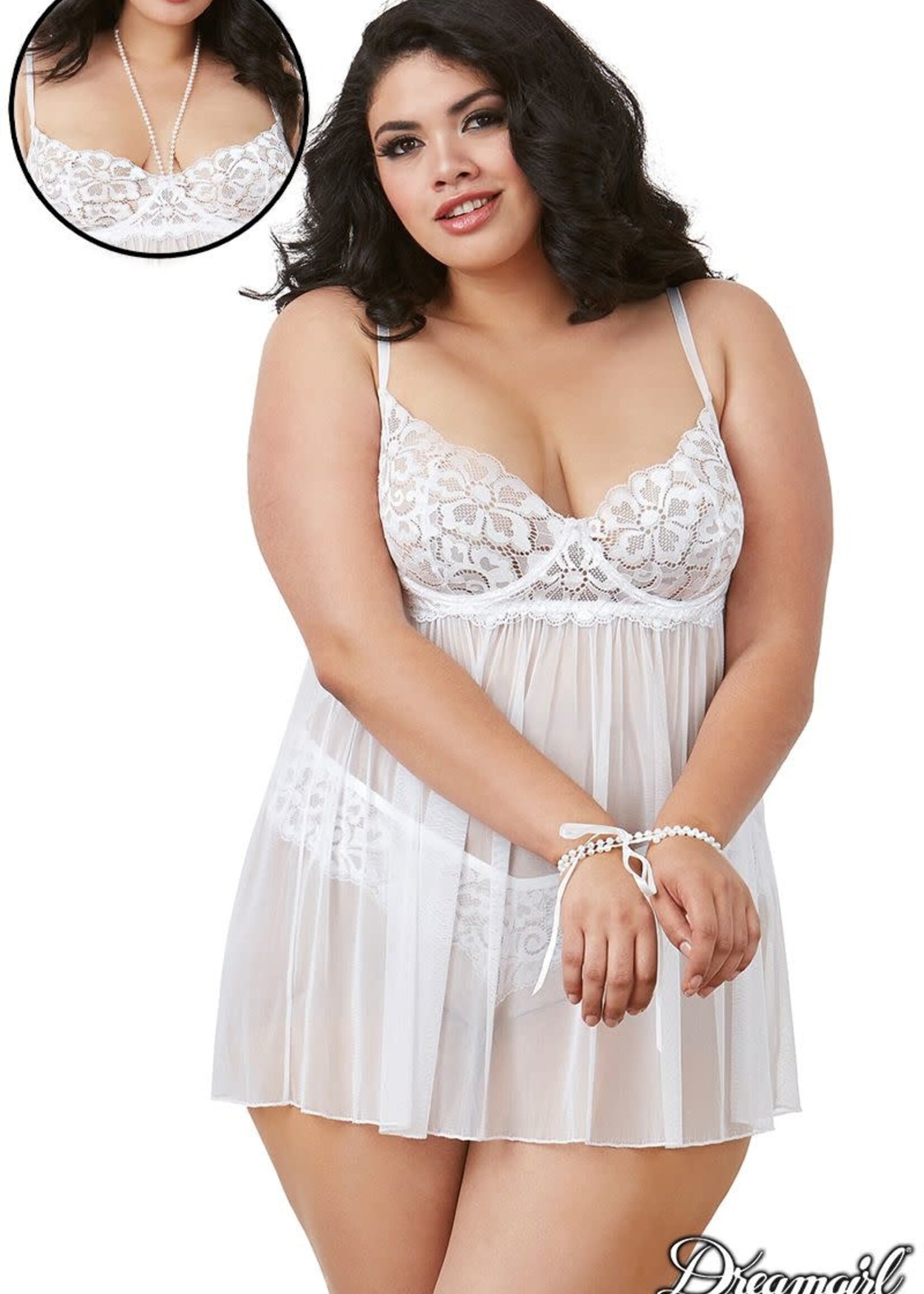 Dreamgirl Dreamgirl - Pearl Babydoll, Restraints & G-String - OS/XL - White